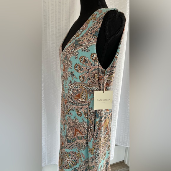 Cynthia Rowley size 10 -Boho Paisley Dress - fully lined - Teal/Beige/Pink - Picture 3 of 8